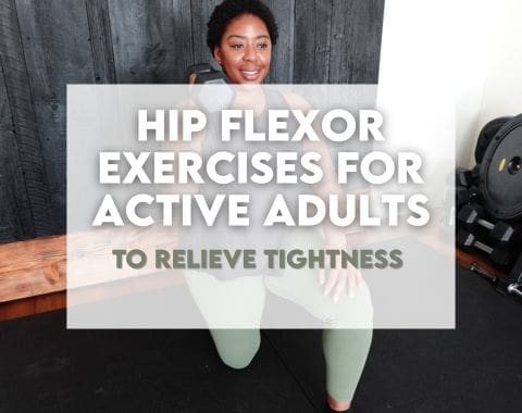 Background picture of someone doing a half kneeling hip flexor stretch for hip flexor tightness