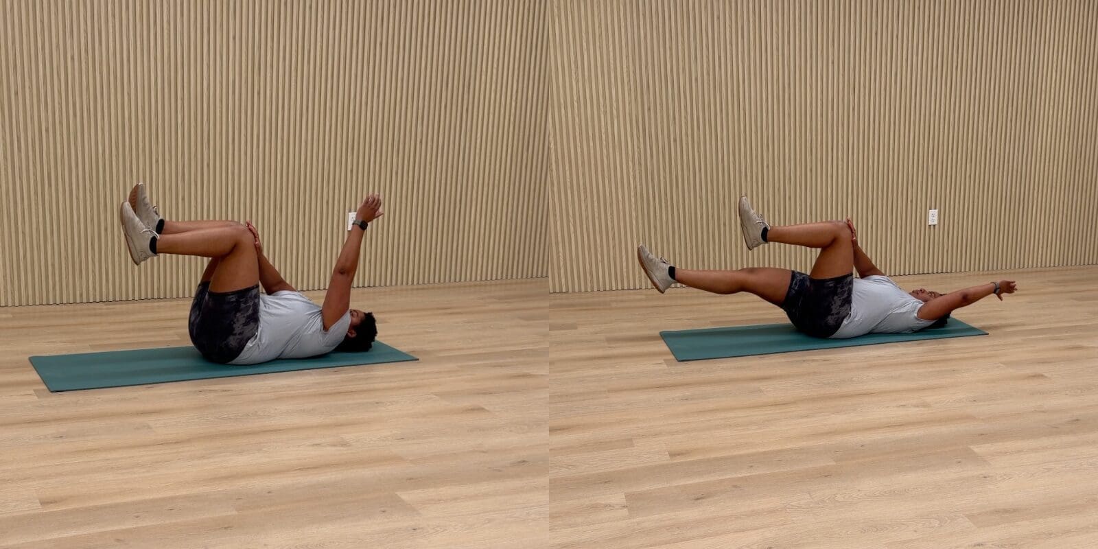 person performing deadbug exercise for anterior pelvic tilt